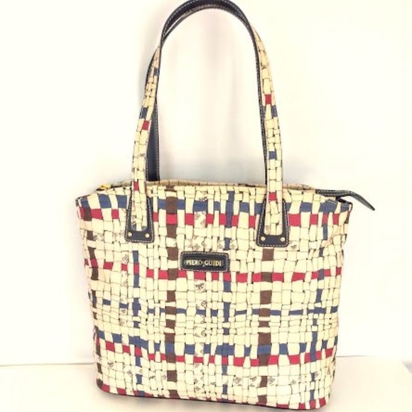 Piero Guidi Intreccio Red Blue Shopper Tote Authenticated - Picture 1 of 16